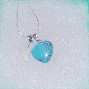 Hippie Boho Turquoise Heart ❤️ and Opal moon Sterling Silver 24” Neckl…